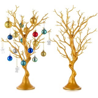 Sziqiqi Gold Künstlicher Baum - Geschmückte Bäume für Dekoration Hochzeit Set of 2 Esstisch Abziehbarer Wunschbaum für Weihnachten Dekoration Baum für Hochzeit Empfangstisch Gefälschter Baum