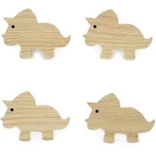 PLT Dino Griffe für Kindermöbel aus unbehandeltem Eichenholz, Knauf, Knopf, Dinosaurier, Kommode, Schrank, Schublade, Tür, Kinderzimmer, Geschenk (4, Triceratops)