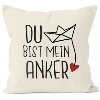 MoonWorks® Kissen-Bezug Spruch Liebe du bist Mein Anker Origami Papierschiffchen Print Geschenk Valentinstag Freund Freundin Mann Frau Natur Unisize