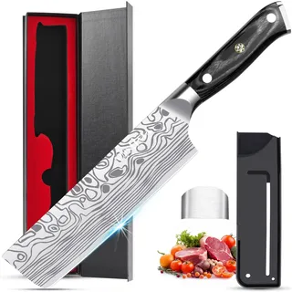 MOSFiATA Nakiri Messer 18 cm Japanisches Küchenmesser Kochmesser Edelstahl Scharfe Hackmesser Mehrzweck Fleisch Gemüsemesser mit Micartagriff