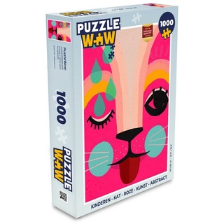 MuchoWow Puzzle Kinder - Katze - Rosa - Kunst - Abstrakt, 1000 Puzzleteile, Foto-Puzzle, Bilderrätsel, Puzzlespiele, Klassisch bunt