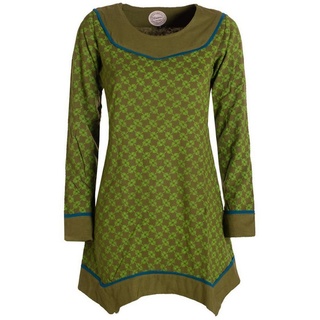Vishes Tunikakleid Langarm Damen Tunika Shirt-Kleid Ethno Zipfel-Bluse Blusenkleid Elfen, Hippie, Boho Style grün