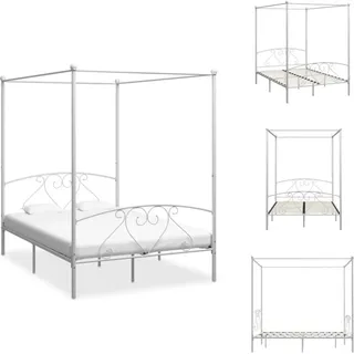 vidaXL Himmelbett-Gestell Weiß Metall 140 x 200 cm - Betten & Bettgestelle - Weiß
