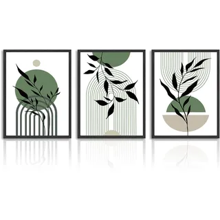 NymphFable A3 ungerahmt Boho Leinwand Wandposter Salbeigrün Geometrische Liniendrucke, abstrakte minimalistische Wanddekoration Poster für Schlafzimmer Wohnzimmer 3er Set