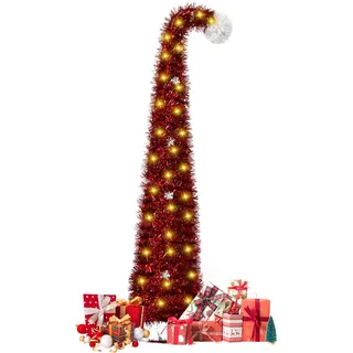 Weihnachtsbaum Künstlich,1,5m Künstlicher Weihnachtsbaum mit 50 LEDs und Stern Spitze,Pop Up Spiral Weihnachtsbaum Künstlicher Tannenbaum Christbaum Dekobaum für Wohnung,Veranda (Krummnackenbaum)
