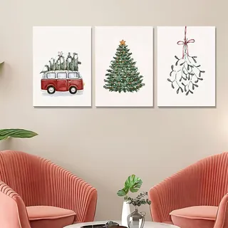3er Weihnachts-Poster Set, Moderne Wanddeko Wandbilder Set, Weihnachten Thema Wandbilder, Leinwandbilder Kunstdruck Poster für Wohnzimmer Schlafzimmer Küche Esszimmer, Ohne Rahmen (30*40 cm)
