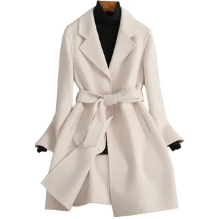MakeYown Frauen Doppelseitiger Kaschmirmantel Frauen Mit Mittlerer Länge Schlanker Mode-Wollmantel,Beige,M