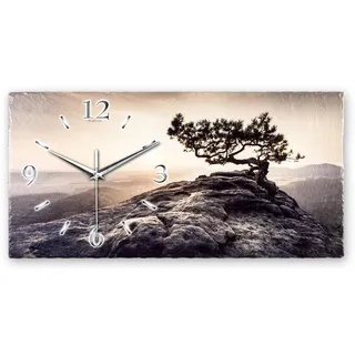 Kreative Feder Designer-Wanduhr Einsamer Baum aus Stein mit Zeigern aus gebürstetem Aluminium - Designeruhr aus Stein mit flüsterleisem Uhrwerk (Einsamer Baum, leises Funkuhrwerk)