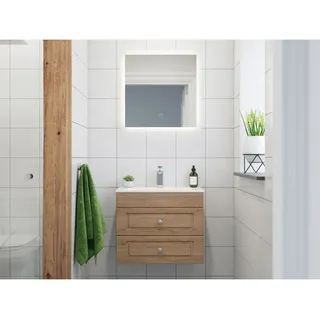 Badmöbel-set Mars 600 Cottage Slimline Led-spiegel Softclose Eiche Hell