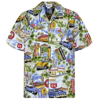 Pacific Legend Hawaiihemd "Texas Arizona" Herren Kurzarm Baumwolle Kokosknöpfe Original Hawaii blau L