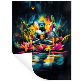 MuchoWow Wandsticker Kerzen - Blumen - Buddha - Wasser (1 St), Wandtattoo, Selbstklebend, Wohnzimmer, 30x40 cm 30 cm x 40 cm x 0.1 cm
