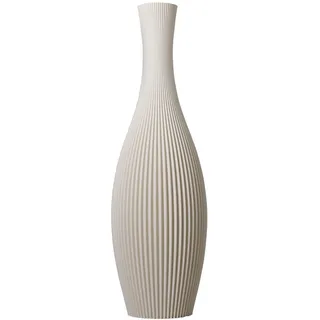 SLIMPRINT Bodenvase Stella Creme Weiß, 18,8 x 60 cm, Hohe Dekovase für Pampasgras mit Modern Streifendesign, Recycelter Biokunststoff
