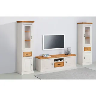 OTTO home Wohnwand OTTO HOME "Selma", weiß (weiß, gebeizt), B:270cm H:180cm T:45cm, Massivholz, Kastenmöbel-Sets, Wohnwand, 2 Vitrinen und 1 Lowboard, aus massivem Kiefernholz