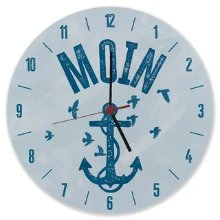 speecheese Wanduhr aus Alu Moin Anker mit norddeutschem Gruß in Blau | plattdeutsch als lustige Deko für Hamburger oder norddeutsche