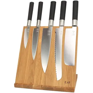 Kai Wasabi Geschenkset schwarz 67-W18, 5 superscharfe Messer KAI + Messerblock magnetisch aus Eiche DM-0821