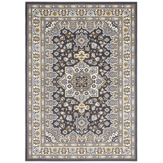 Nouristan Mirkan Orient Teppich – Wohnzimmerteppich Orientalisch Kurzflor Vintage Orientalischer Teppich für Esszimmer, Wohnzimmer, Schlafzimmer – Dunkelgrau, 80x250cm