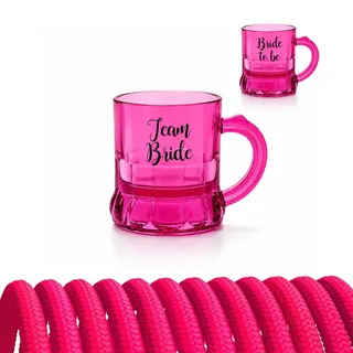 Carlso Schnapsglas zum Umhängen, pinkes Pinnchen am Band mit Henkel für JGA mit pinkem Band