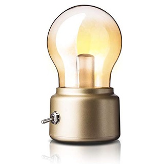 Singeru Mini LED Tischlampe Vintage USB Glühbirne Nachttischlampe Akku Retro Design Deko Lampe Batteriebetrieben mit Ladekabel Gold