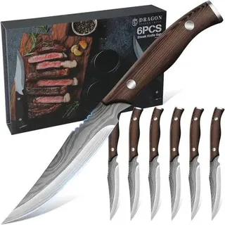 None Premium Steakmesser Set 6 teilig Holzgriff Geschenkbox Grillbesteck