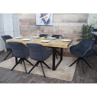 6er-Set Esszimmerstuhl MCW-K28, Küchenstuhl Polsterstuhl Stuhl mit Armlehne, drehbar, Metall ~ Stoff/Textil grau