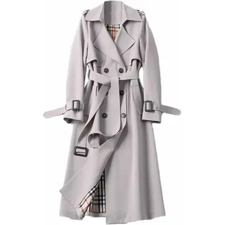 Yeooa Damen Wind Jacke Frühling und Herbst Jacke Zweireiher Freizeit Mantel Lange Revers einfarbig Mantel Business Freizeit Mode Trenchcoat (Weiß,M) - M
