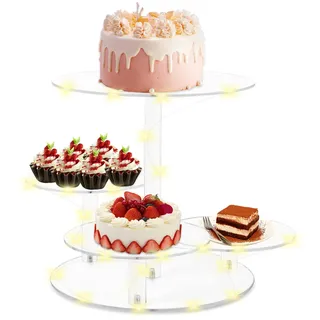 Kuchen Etagere 4 Etagen Tortenständer Buffet Ständer mit LED Lichter Buffet Zubehör für Obst Kuchen Cupcake Dessert für Geburtstag Hochzeit Party Bar, Buffet Serviertablett, Desserts Gebäck Display