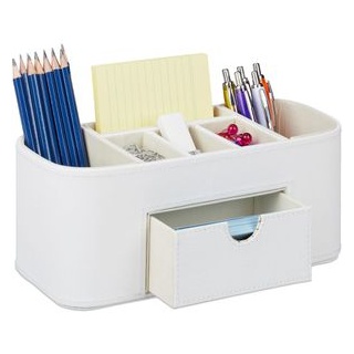 Relaxdays Schreibtisch-Organizer 10029945, Kunstleder, 7 Fächer und 1 Schublade, weiß