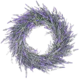 Künstliche Lavendelkranz, Lavendel Kranz Deko für Haustür, Frühling Sommer Türkranz, Lila Wandkranz, 45cm Lavendel Blumenkranz für Tür Fenster Outdoor Hochzeit Party Zuhause Heimdekoration