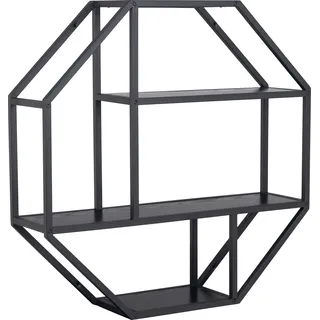 Wandregal ACTONA GROUP Regale Gr. B/H/T: 77 cm x 77 cm x 20 cm, schwarz (esche schwarz, matt schwarz) Hängeregale Metallgestell, 2 Einlegeböden, Achteckform und asymmetrischen Details