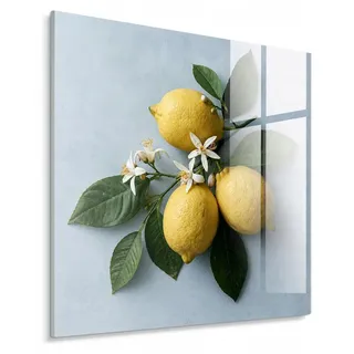 STYLER Glasbild 30x30 cm Limones Zitronen Blumen Küchenmotiv Wanddekoration Küche Esszimmer mediterraner Stil