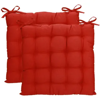 Betz Stuhlkissen mit Bändern - Sitzkissen für Außen oder Innen, Größe 40 cm x 40 cm weich gefüllt Farbe braun rot