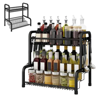 Suusolny 4 Entagen Gewürzregal Metall Regal Gewürz Organizer ohne Bohren Gewürzständer Gewürzdosen Gewürzregale mit Abnehmbarem Haken Küchenregal für Gewürzaufbewahrung - Modell B