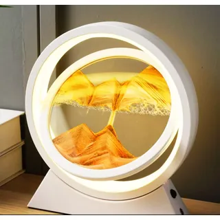 Diagwache Bewegliche Sandkunst Tischlampe, 360° drehbare Sanduhr mit Tiefsee-Motiv,Fließender Sand LED Licht,Flüssigsand-Bild Lampe,Dekorative Schreibtischlampe mit beruhigendem Sandeffekt (Gold)