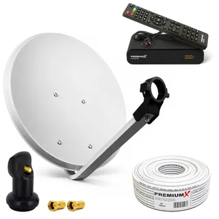 PremiumX Satelliten-Komplettanlage 60cm Satellitenschüssel Single LNB 10m Antennen-Kabel FullHD TV Receiver HDMI-Kabel
