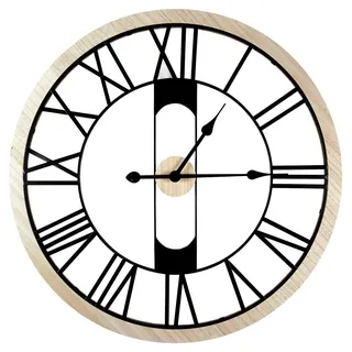 HOME DECO FACTORY Lautlose Wanduhr Holz und Metall 70 cm Braun | Holz und Metall, Wanduhr, lautloses Uhrwerk, 70 cm, Wohnzimmer Küche Büro, dekorativ und modern, Braun und Schwarz