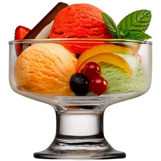 Pasabahce Gläser-Set Ice Ville, Glas, 6 Eis-Becher aus Glas, Dessert-Becher, Schale auf Fuß