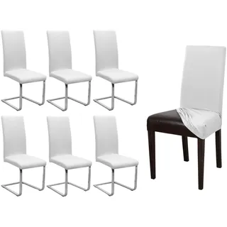Beautex Stuhlhusse Jersey Baumwolle elastisch für Stühle und Schwingstühle 6er Set weiß