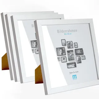 M MERCEO Bilderrahmen 20x20cm (4Stk) Weiß – Holz MDF Fotorahmen einzeln oder Set – Posterrahmen mit Acrylglas – für Fotos & Poster, Wandmontage oder Tischaufsteller, Hoch- & Querformat