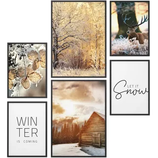 Papierschmiede® Mood Poster Set Let It Snow, Bilder Wohnzimmer Deko Schlafzimmer, 2x DIN A4 und 4x DIN A5, Schnee Weihnachten Winter - ohne Rahmen