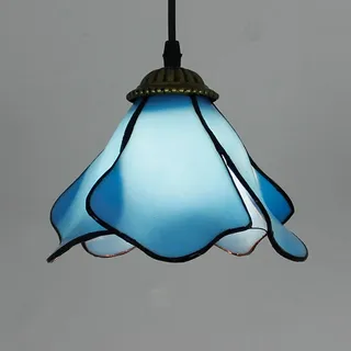 Mengjay E27 Tiffany Pendelleuchte Bunt Glas,Blütenform Vintage Glas Hängelampe Höheverstellbar Esstisch Esszimmer Küchenlampen Lampen Wohnzimmerlampe pendellampe (Blau)