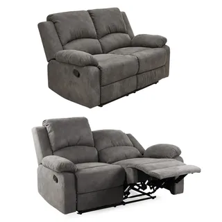 2-Sitzer-Relaxsofa Couch Liegefunktion Federkern Polster Stoff Vintage Anthrazit