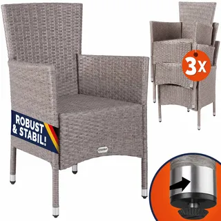 Polyrattan Gartenstuhl 3er-Set Creme stapelbar