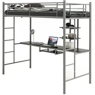Costway Hochbett mit Schreibtisch 90 x 200 cm Metall silber