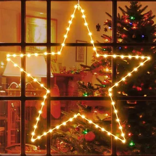 GlobaLink LED Weihnachtsstern Beleuchtung, faltbar XXL 50cm Weihnachtsfenster Stern Weihnachtsvorhang Lichter mit 70 warmweißen LEDs batteriebetrieben für Weihnachten Outdoor Schlafzimmer Fenster Deko