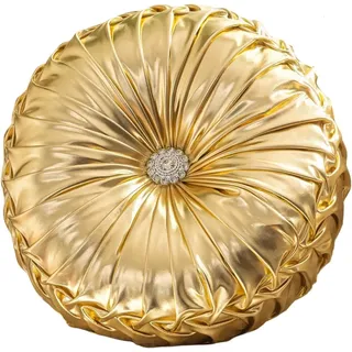 Fouriding Rundes Zierkissen 35cm, Farbenfrohe Stoffkissen in Radform Kürbiskissen Bodenkissen Wasserdicht für Wohnzimmer Sofa Bett Stuhl Boden Auto (Gold)