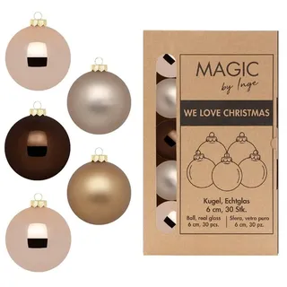 Weihnachtskugeln Glas 6cm x 30 Stück in Kartonbox Christbaumkugeln braun beige Elegant Lounge