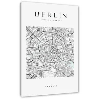 Pixxprint Stadtkarte Eckig - Berlin als, Größe: 100x70cm, Leinwandbild, fertig gespannt, Wandbild, Dekoration, Kunstdruck, kein Poster