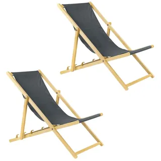 Unbekannt Liegestuhl klappbar aus Holz – 2er Set grau Stabiler Gartenliege - Strandliege, Leichter Sonnenliege für Garten, Balkon und Strand Bars - Liege modern Design