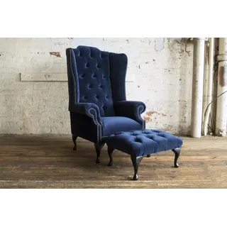 JVmoebel Ohrensessel Chesterfield Relaxsessel mit Hocker in Blau, Made in Europa blau