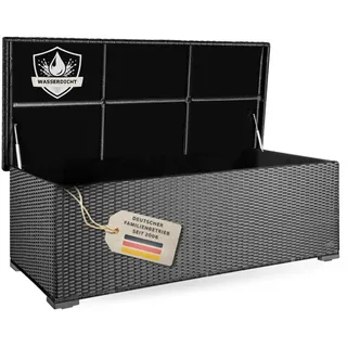 RS Trade Auflagenbox wasserdicht, Gartenbox, Aufbewahrungsbox Garten, Kissenbox Outdoor, Gartentruhe, große Gartenkiste für Polster, wetterfeste Garten-Aufbewahrung, Polyrattan, 650l, silber